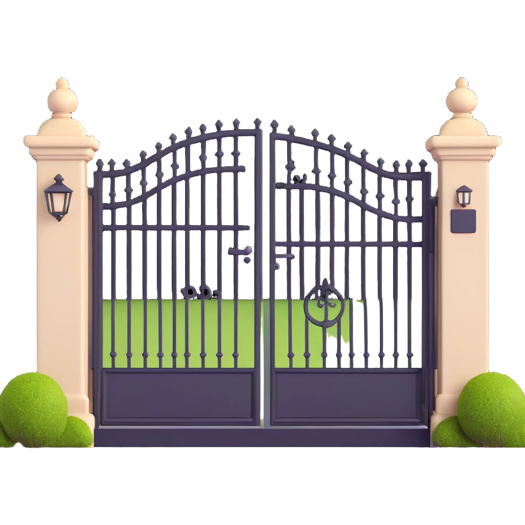 elegant house entrance with wrought iron fence and gate emoji