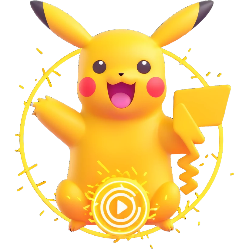 Pikachu charging up with sparks and a loading circle, excited and dynamic, modern emoji style emoji