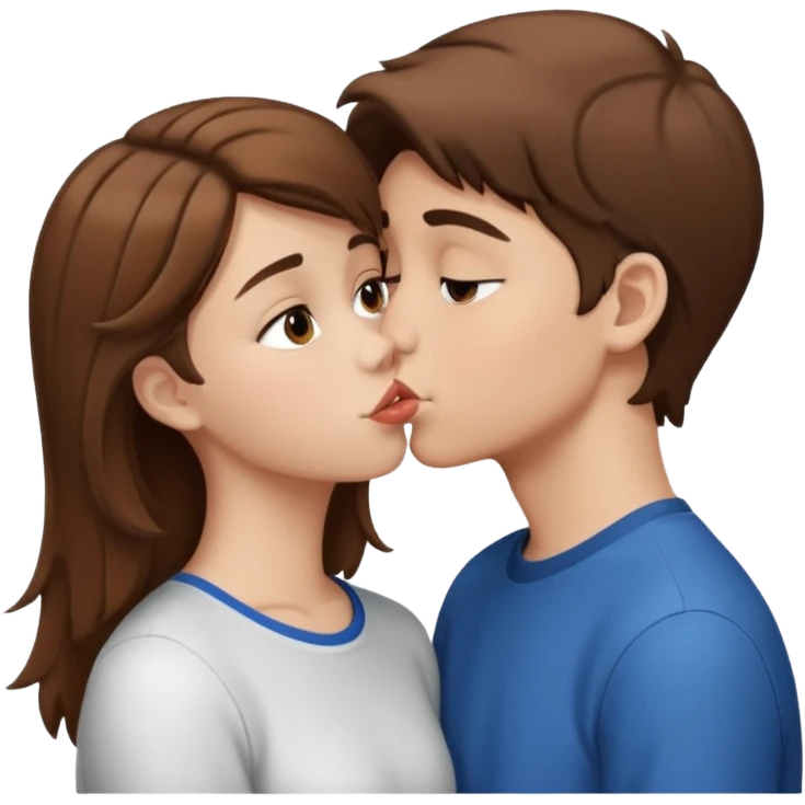 Teenager boy, white with brown hair, kissing a girl with brown hair teenager white emoji