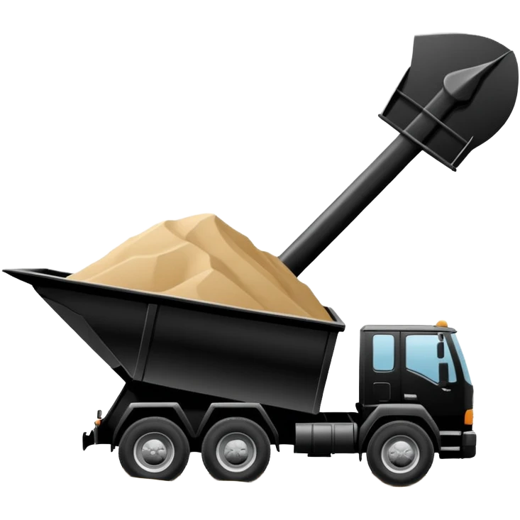 Camión volquete en 2d, en blanco y negro y descargando la carga emoji