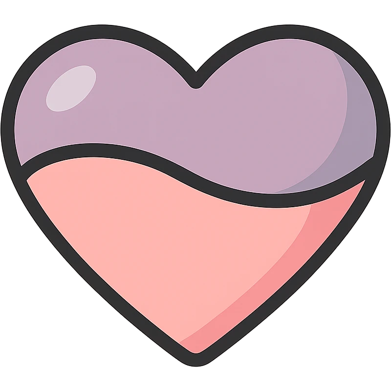 plump heart with very wide top, icon-color-outlined style, no stripes or decoration, only shape, detailed shadows and highlights, thin clean contours, soft rounded shapes, pastel palette #98B5BC, #B5B3C1, #C9A3C9, #E4C0CA, #F7DCD1, #F7C0AA, modern Japanese pop art and sticker aesthetic, soft lighting, transparent background emoji