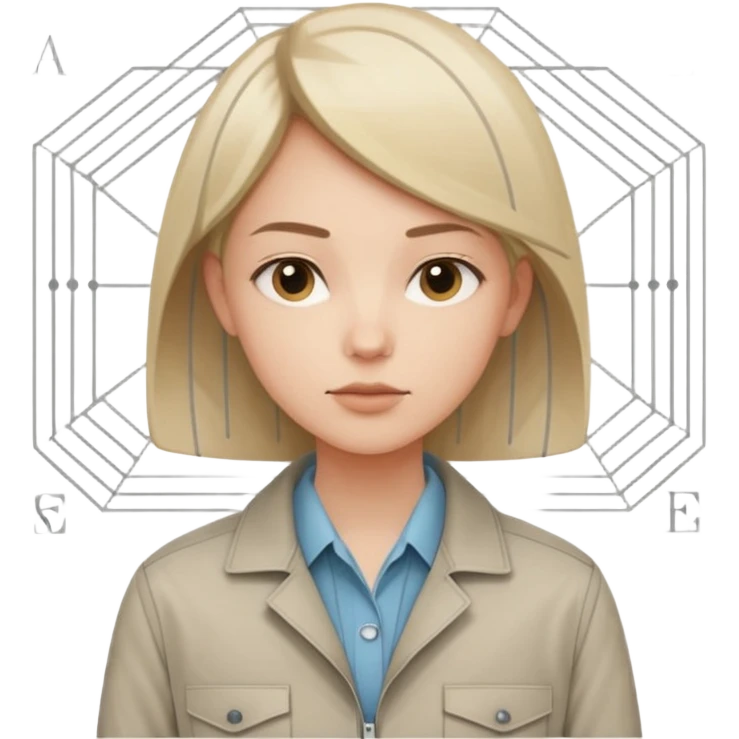 Один человек по пояс в нейтральной рабочей куртке или рубашке, перед ним в воздухе парят упрощённые геометрические схемы и линии, напоминающие технический чертёж, выражение лица спокойное и сосредоточенное. emoji