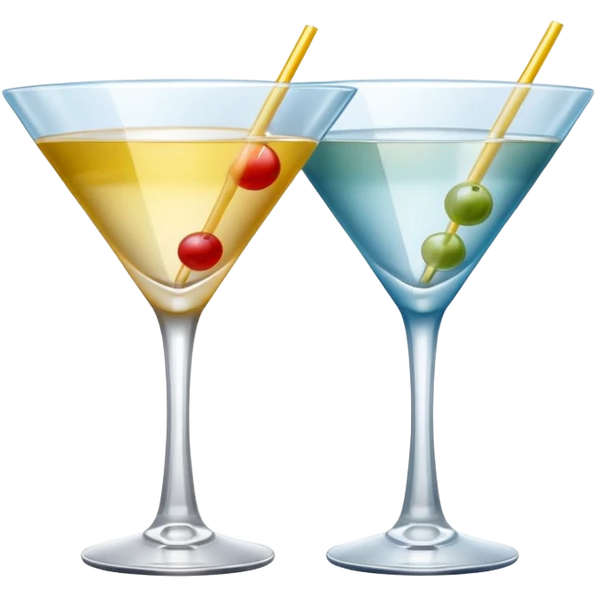 two realistic glasses of cocktail in emoji style,  martini glass shape, no straw, no fruit, no ice, no Cocktail sticks emoji
