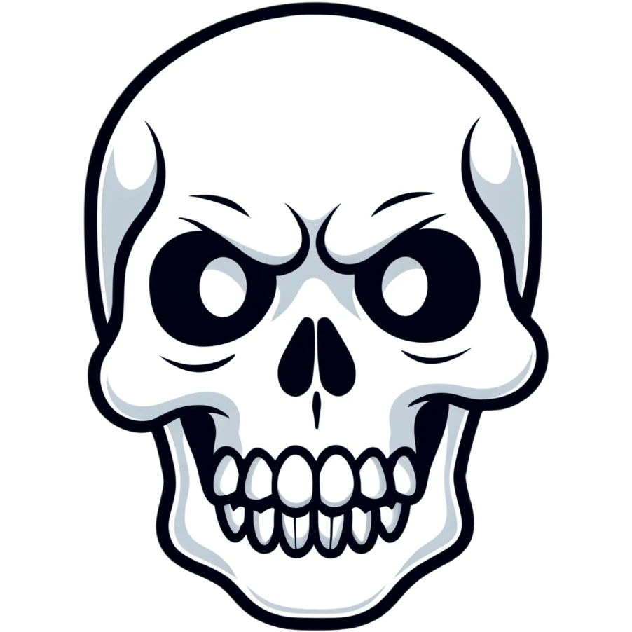 Punisher skull logo, white skull with teeth on black background emoji