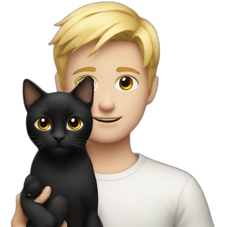 Boy with blonde hair holding a black cat emoji