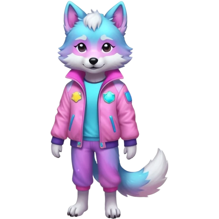 anthropomorphic anthro kawaii cute colorful shiny pastel nebula furry wolf-fursona furry (full body) emoji