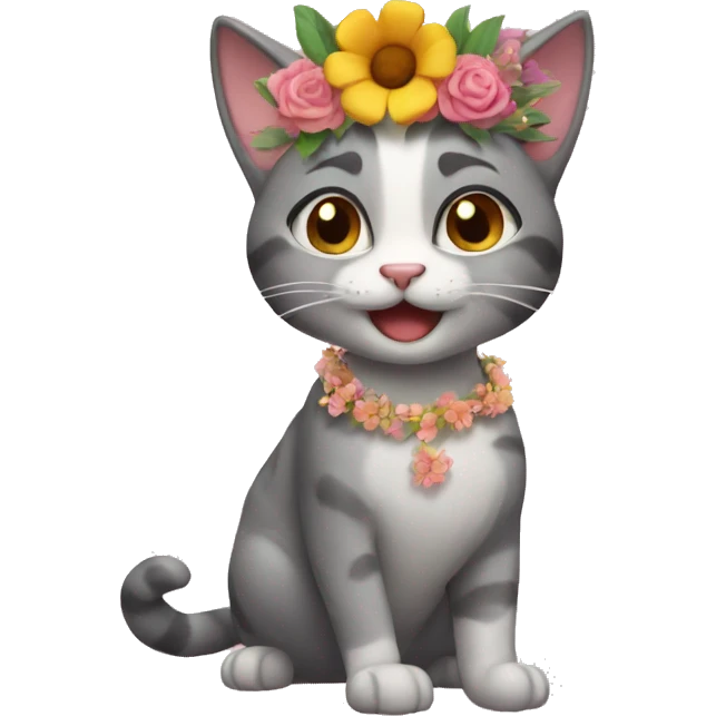 Dancing Cat with flower crown emoji