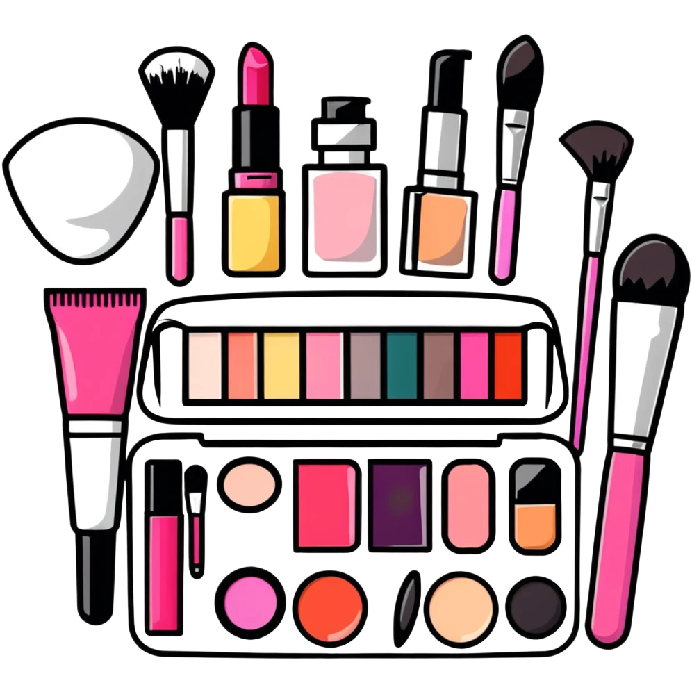 Beauty makeup set with brushes and cosmetics emoji