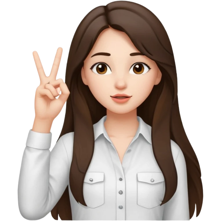 girl architect - brunette - 20 years old cute pose - long hair girl without eye glasses. pretty girl. do a kissy face and her holding up the peace sign emoji