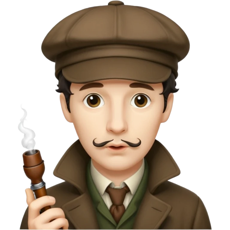 A side view of Sherlock Holmes wearing a deerstalker hat with a curved meershaum pipe held to his lips emoji