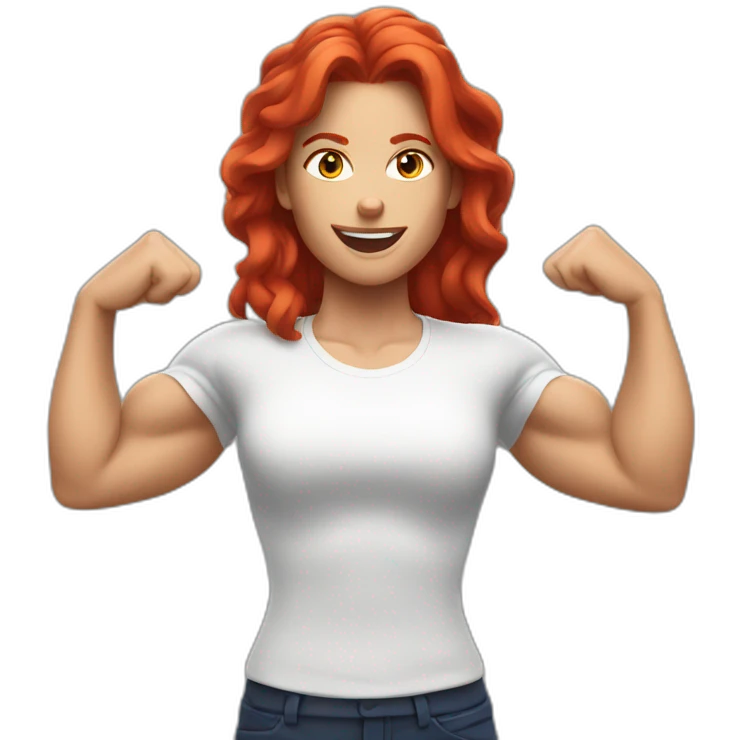 white woman with red hair flexing muscle emoji