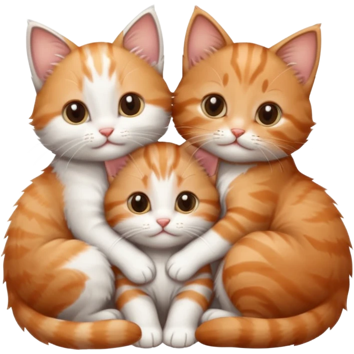 6 tiny kittens cuddling together all different colours, the first one is grey and white, the second is ginger and white and the third is brown tabby and white emoji