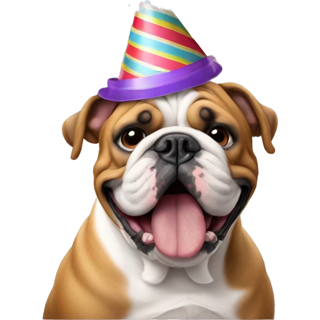 English bulldog with birthday hat  emoji
