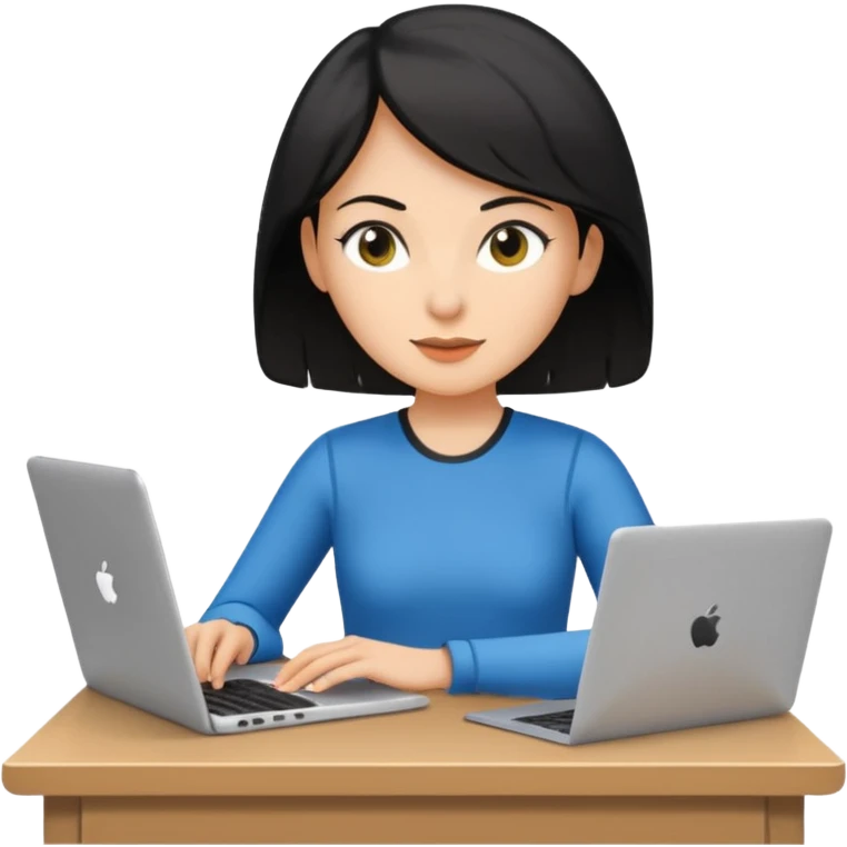 short white lady with black shoulder length hair who is a runner, used to be a teacher, and works remotely through a laptop as a documents engineering manager and is a vegan. emoji