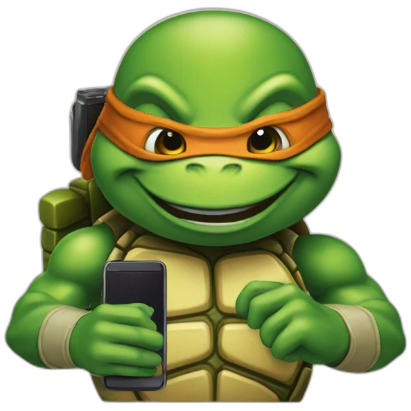 ninja turtle with cell phone emoji