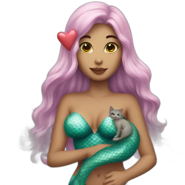 Mermaid with cat and heart  emoji