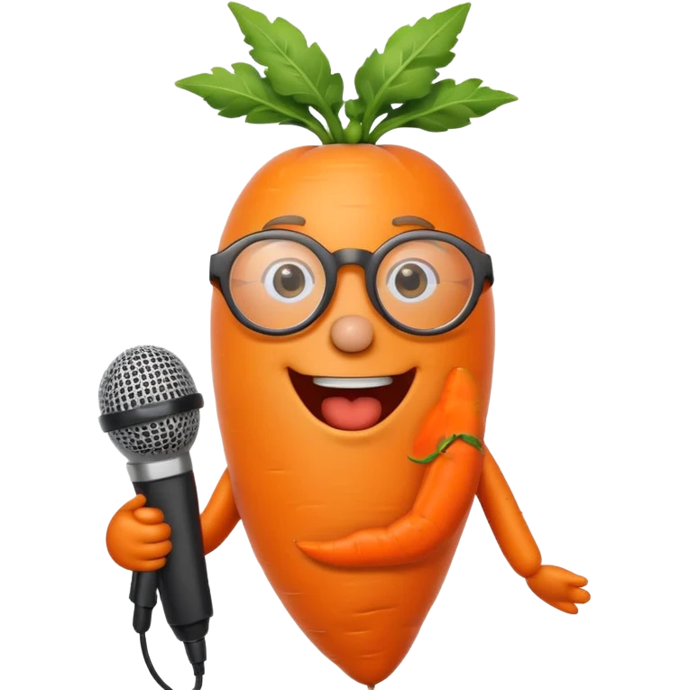 singing carrot wearing glasses with microphone emoji