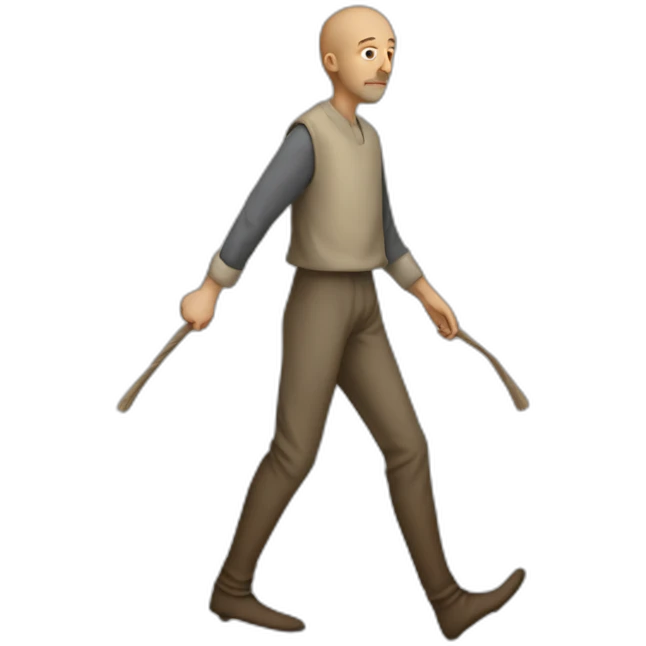 person with inhumanly long legs, wide pants, walking, medieval emoji