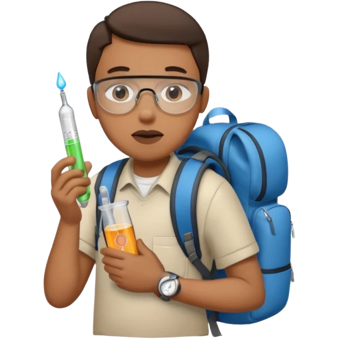 person with backpack and thermometer in mouth emoji
