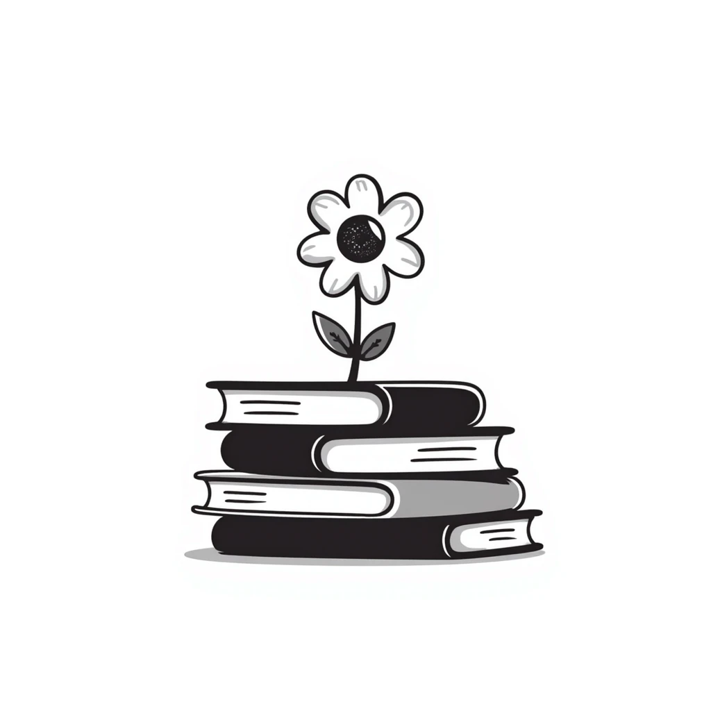 стопка из трех книг и цветок emoji