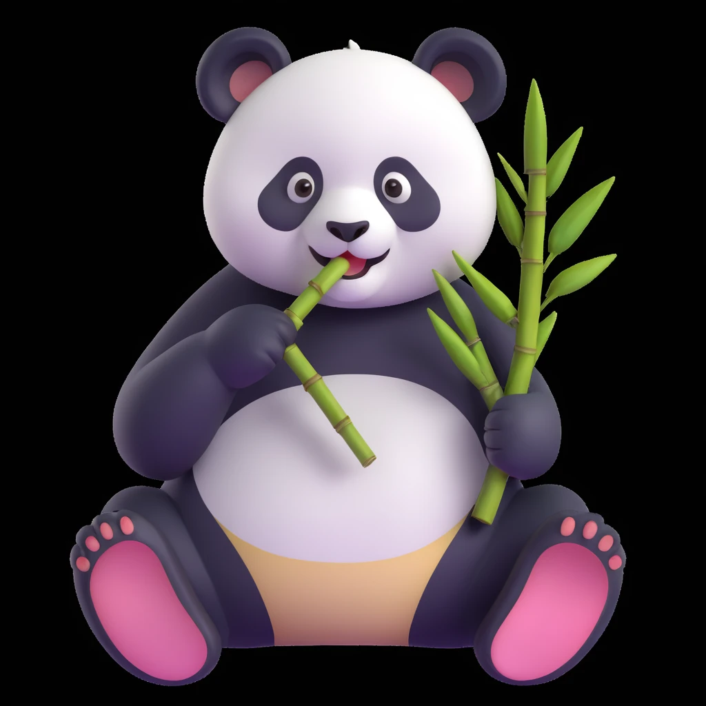 panda eating bamboo in forrest, close up pose emoji