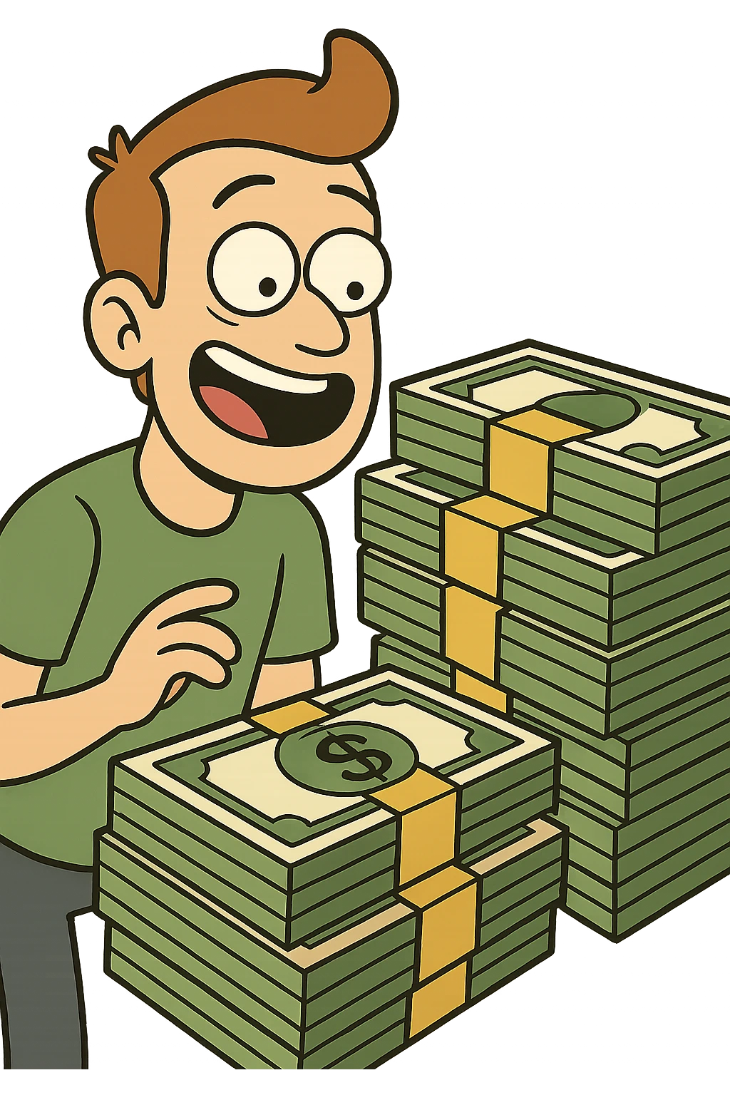 stack of money, modern look, green gold and white color scheme, rounded shapes, simple design emoji