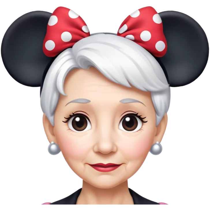 Older woman short White hair Minnie mouse ears emoji