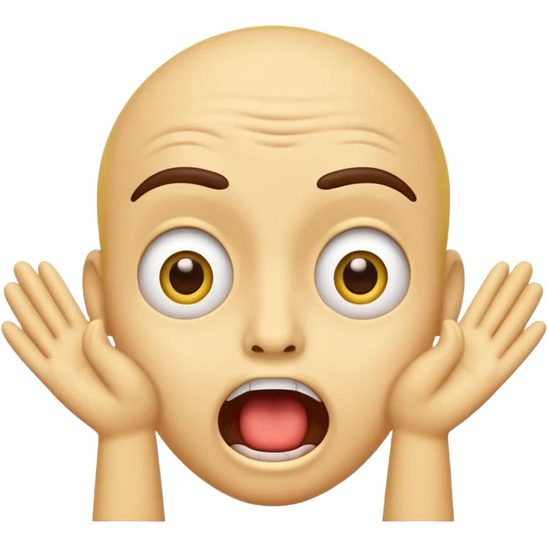 a shocked emoji, with their mouth and eyes are wide open, eyebrows  raised, and palms against his cheeks. emoji