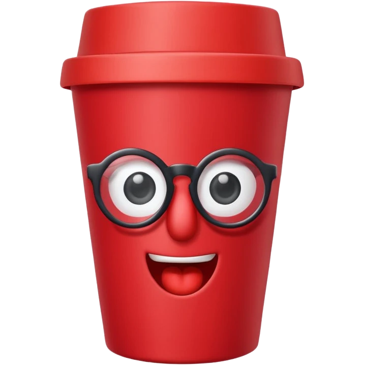 paper red cup and straw, the cup has eyes and mouth and glassess emoji