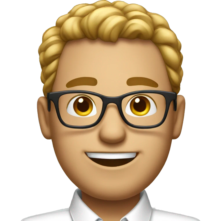 Salesman in a white shirt with square glasses, a good salary and a smile. emoji