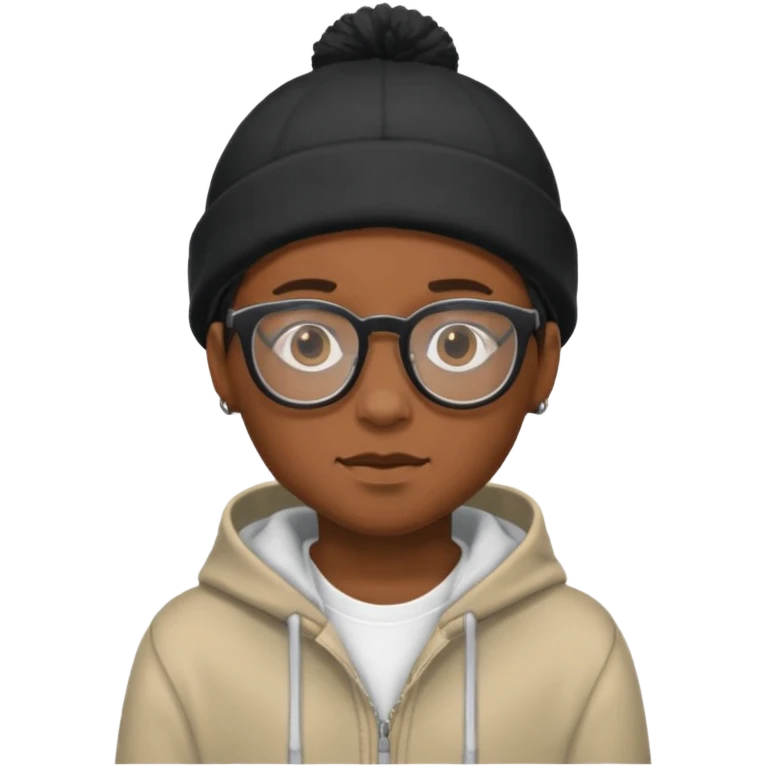 black boy with beanie and hoodie and glasses emoji