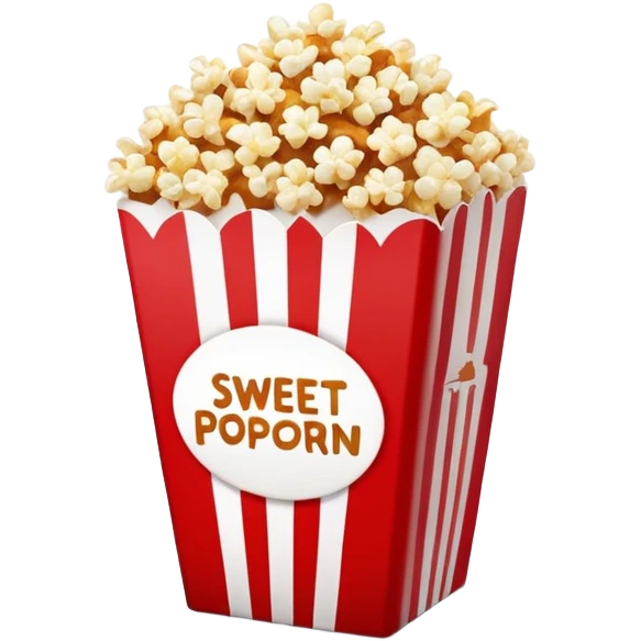 minimalist sweet popcorn emoji style, red and white popcorn box, caramel popcorn emoji