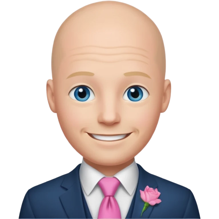 Bald blue eyed groom  with  pink tye  emoji
