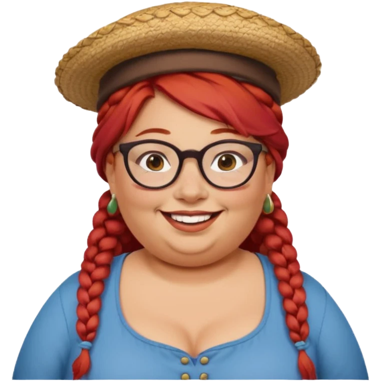 woman glassess, very fat venice gondolier with iconic hat and red hair woman braided emoji