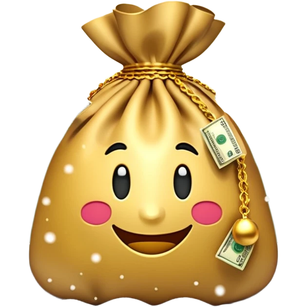 3D emoji style, money bag with dollar bills, New Year theme, snow particles, festive lighting, rich vibe, high detail, transparent background

 emoji