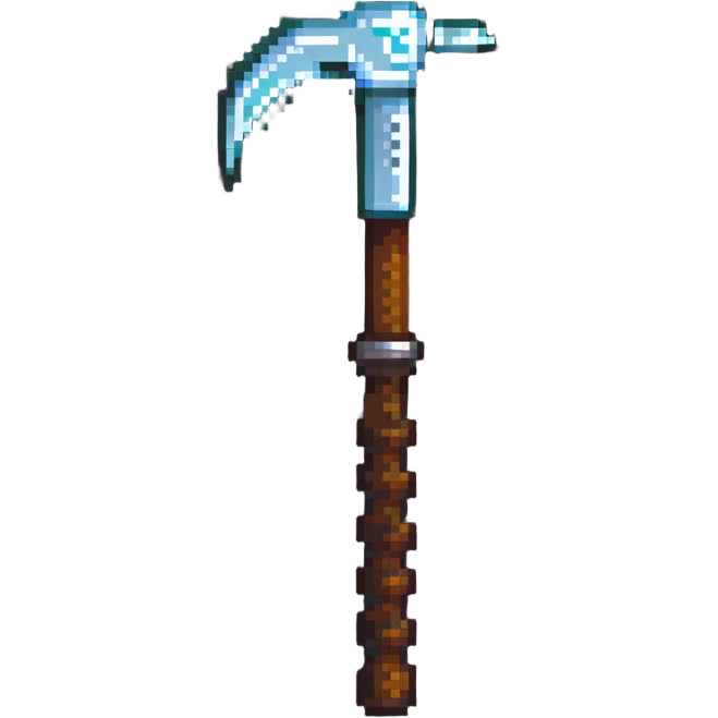 pixelated Minecraft diamond pickaxe with brown handle emoji