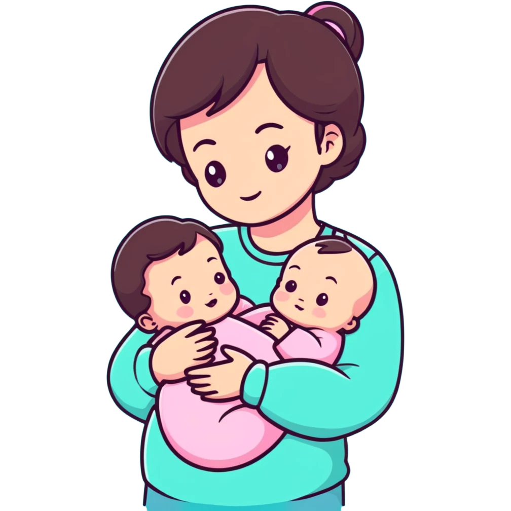 brunette mom cuddling baby with pastel pink clothing and accessories emoji
