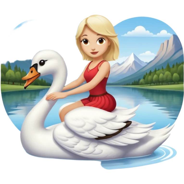 cute blonde woman riding swan on lake emoji