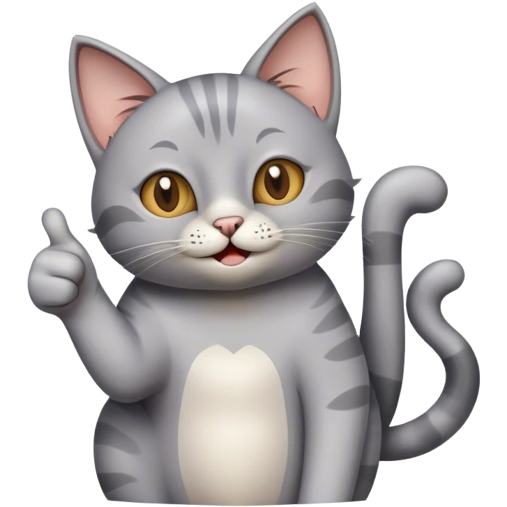 grey cat with funny face showing thumbs up emoji
