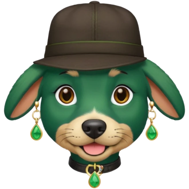green haired black dog with earring and hat emoji