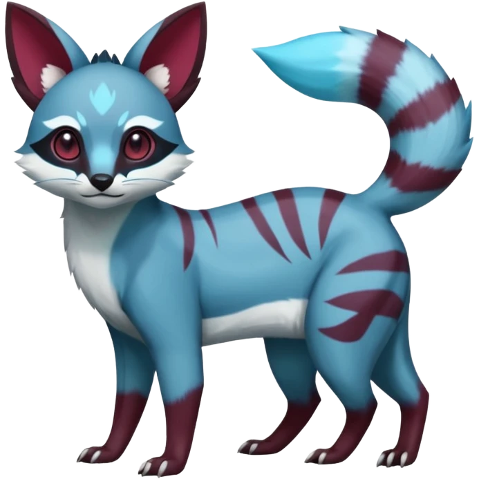 Rare realistic cool burgundy cute epic aesthetic colorful Amaura-Glaceon-Civet-Genet-species-Fakemon-hybrid-creature, with markings, full body emoji