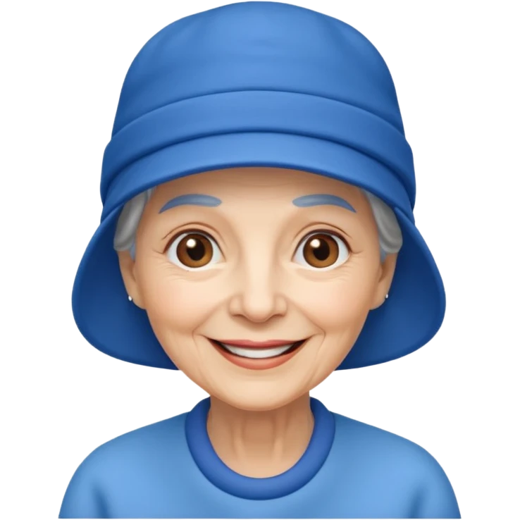 elderly woman with blue hat emoji