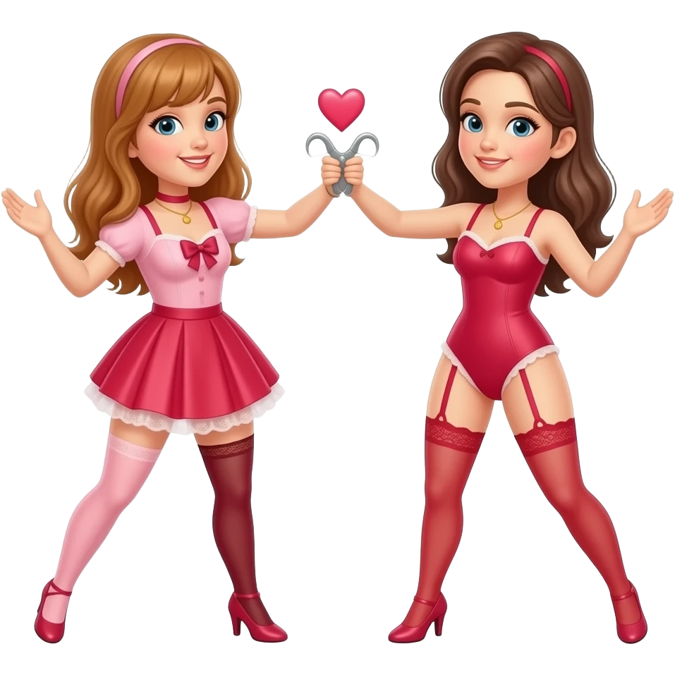 Two girls doing the lesbian scissor move emoji