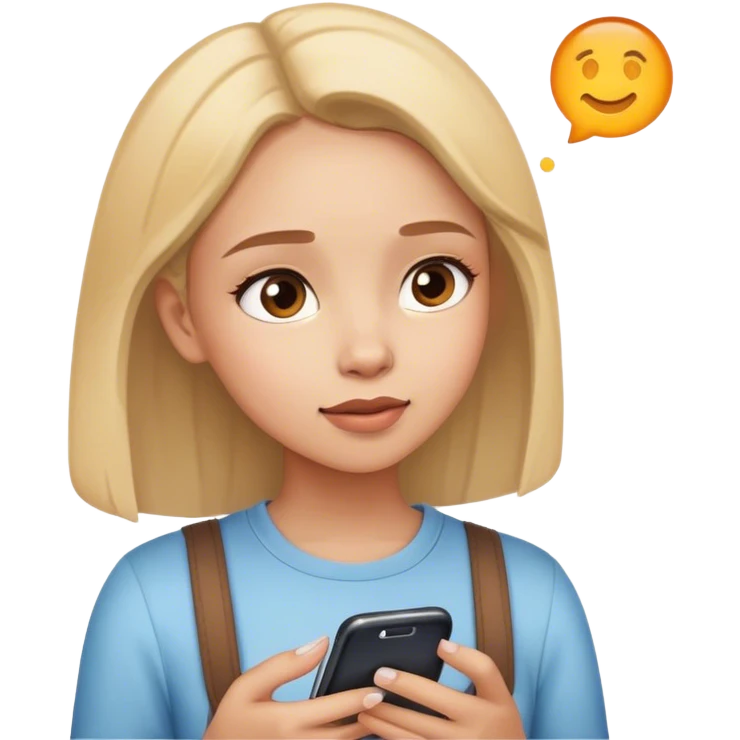 A girl with her phone looking up emoji