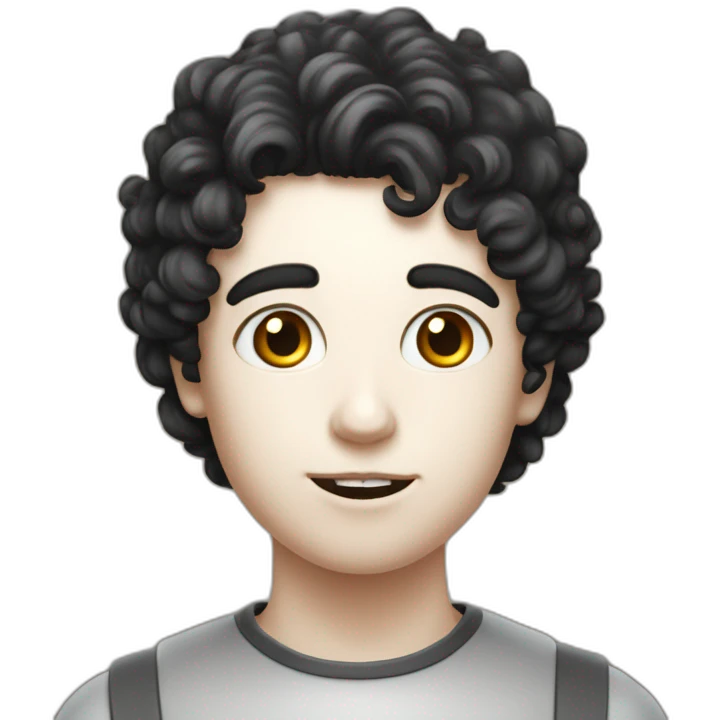 A side-portrait from the shoulders up of a pasty white teenage boy with dark black curly hair holding a chalice of milk emoji