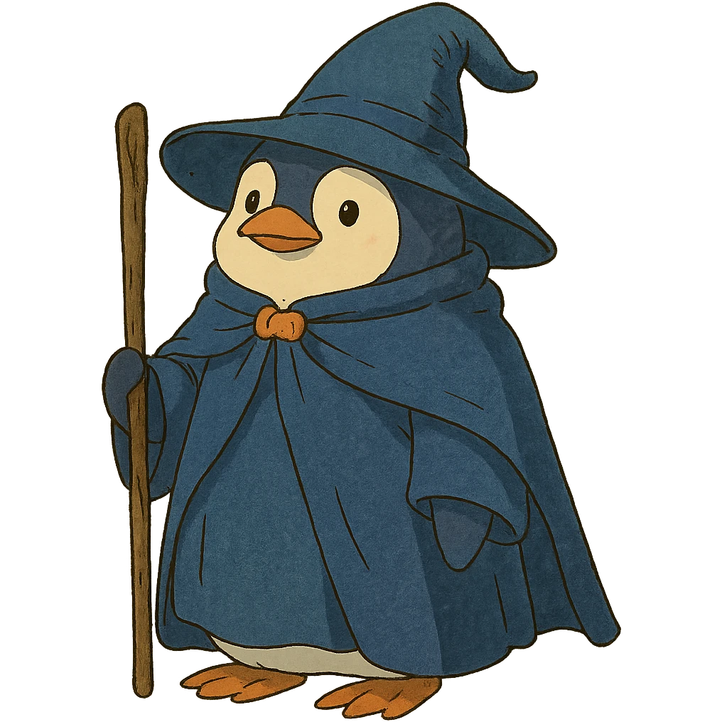 ghibli style penguin wizard emoji