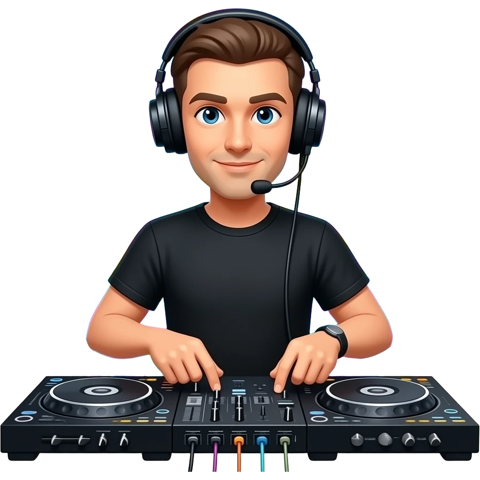 DJ behind a controller, the background as a psychedelic scene emoji