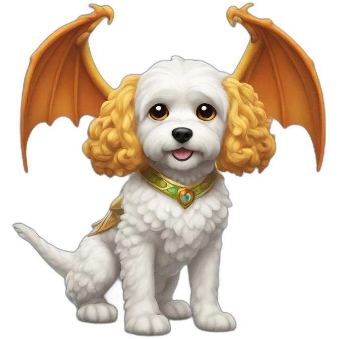 White cavapoo as dragon with wings from World of Warcraft  emoji