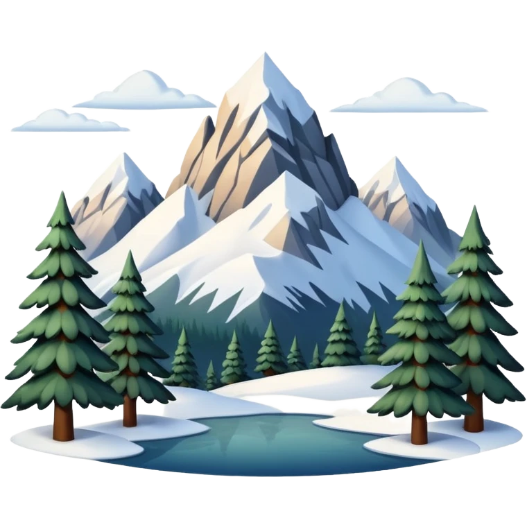 Snowy mountains with pine trees scenic full scenery realistic real realism photography  emoji