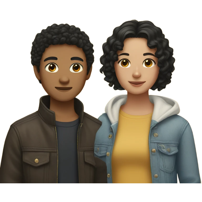 Two best friends , one with freckles and brown curly hair and one is Chinese with straight black hair  emoji